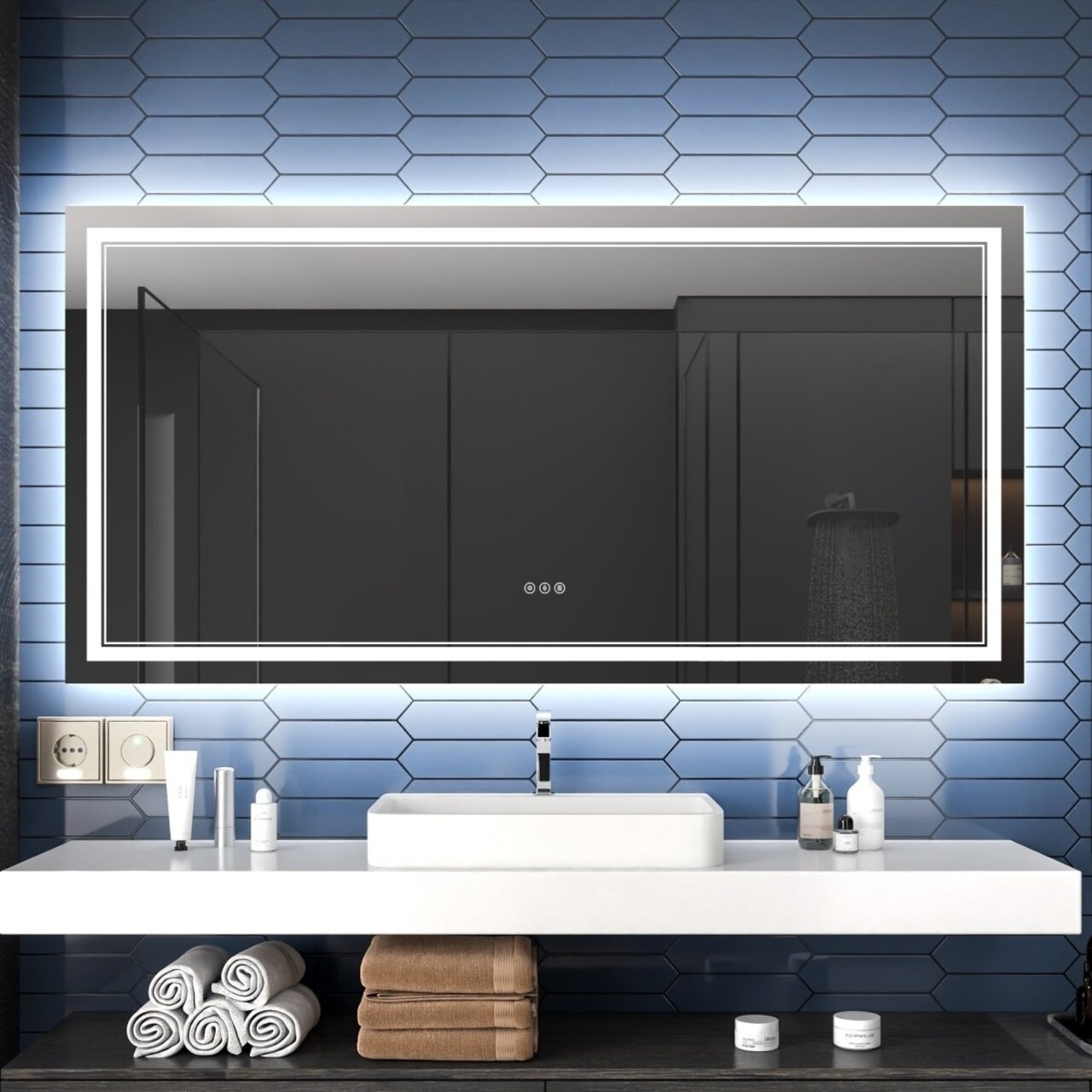 Exbrite Front And Back Lit Dimmable Led Anti Fog Bathroom Mirror Linea Series 72"W X 36"H